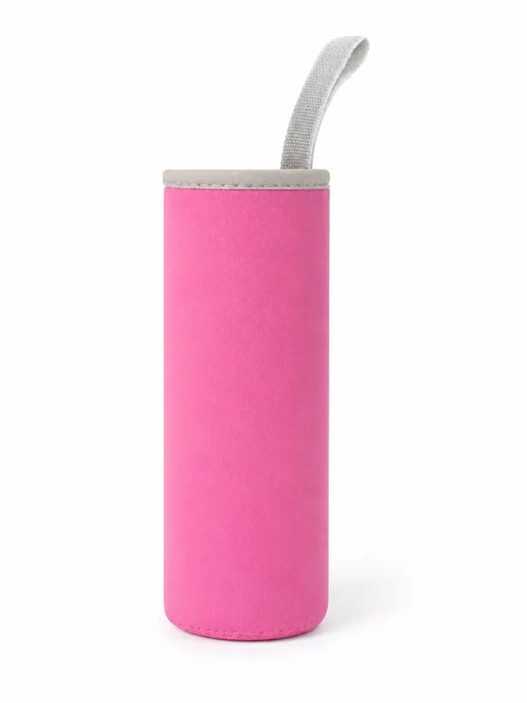 Neoprene cup sleeve in rose red — large, with the grey carry loop