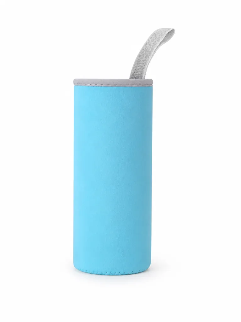 Neoprene cup sleeve in light blue — medium, with the grey carry loop