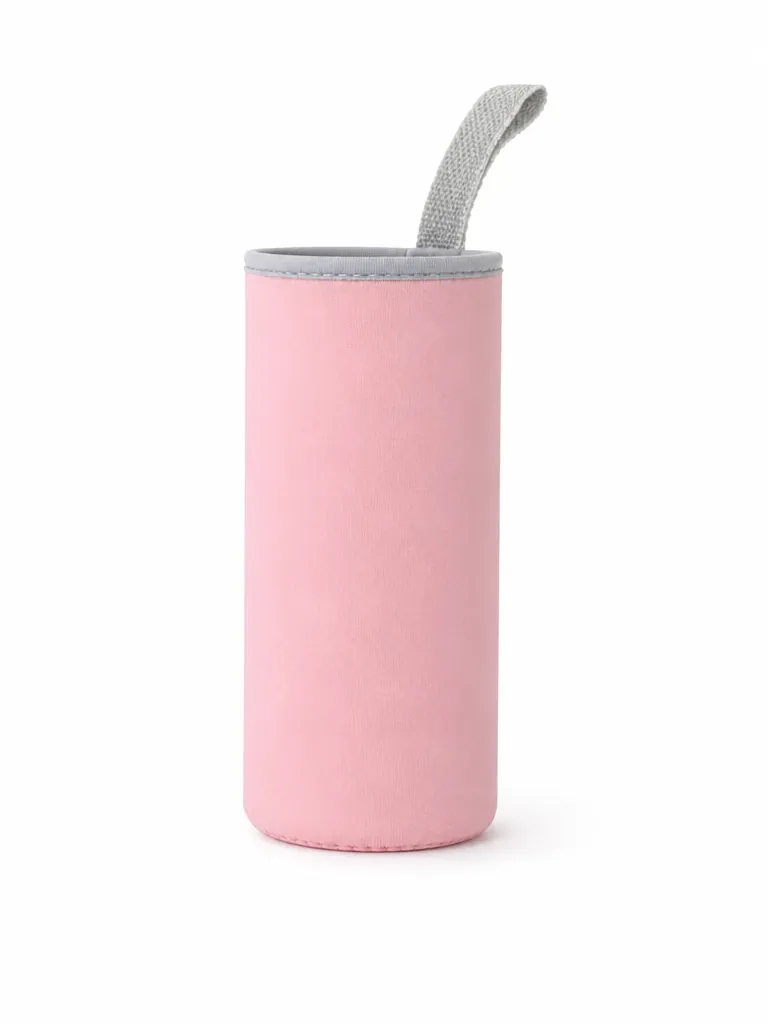 Neoprene cup sleeve in sweet pink — medium, with the grey carry loop